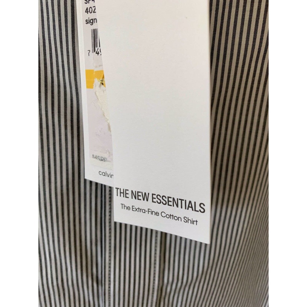 CALVIN KLEIN The Extra Fine Cotton Shirt Mens Black Stripe L/S Medium $69.50 - Picture 5 of 5